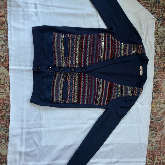 Sequined front merino wool cardigan. - Picture 2 of 15